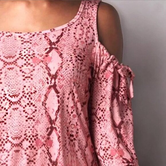 New VENUS Lascana Pink Python Print Cold Shoulder Top S - Picture 2 of 12